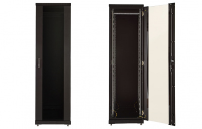 Шкаф телекоммуникационный напольный 19",18U(600x1000), ШТ-НП-М-18U-600-1000-С-Ч, передняя дверь стекло, черный ССД
