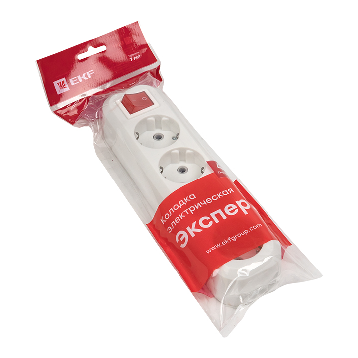 Колодка 4 гн, 16А 3,5кВт c выкл, с/з Эксперт EKF PROxima